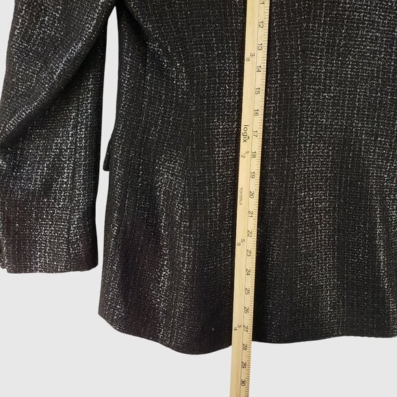 Zara Women’s Black Metallic Tweed Blazer With Satin Collar Double-Breasted Sz L - Picture 3 of 9
